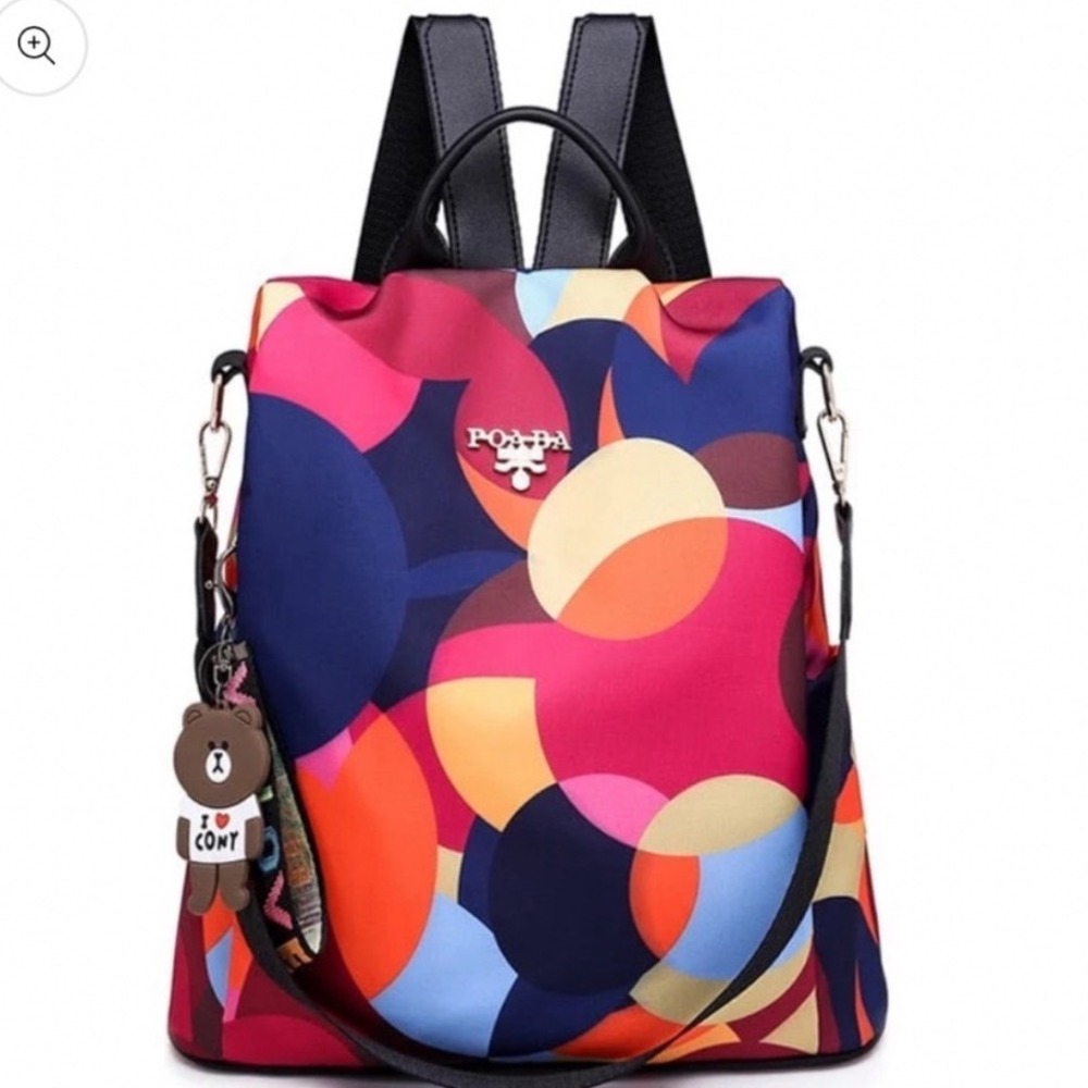 POABA Vintage Geometric Multicolor Print Nylon Anti-Theft Travel Backpack Bag